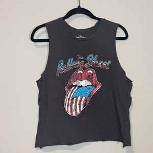 Rolling Stones Sleeveless Women’s‎ Tank Top with American Flag Tongue Graphic
